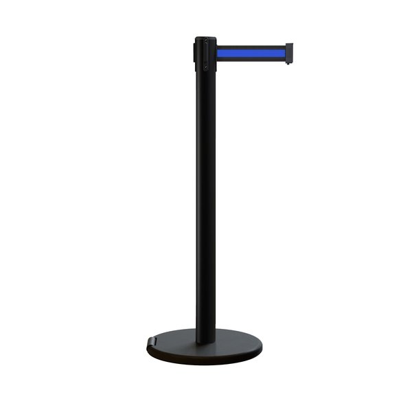 Montour Line Retractable Belt Rolling Stanchion, 2.5ft Black Post  7.5ft Bk/Bl Belt ME630-BK-BBH-75